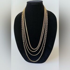 Necklace Multiple Chains  Gold Tone Vintage Fold Over Clasp